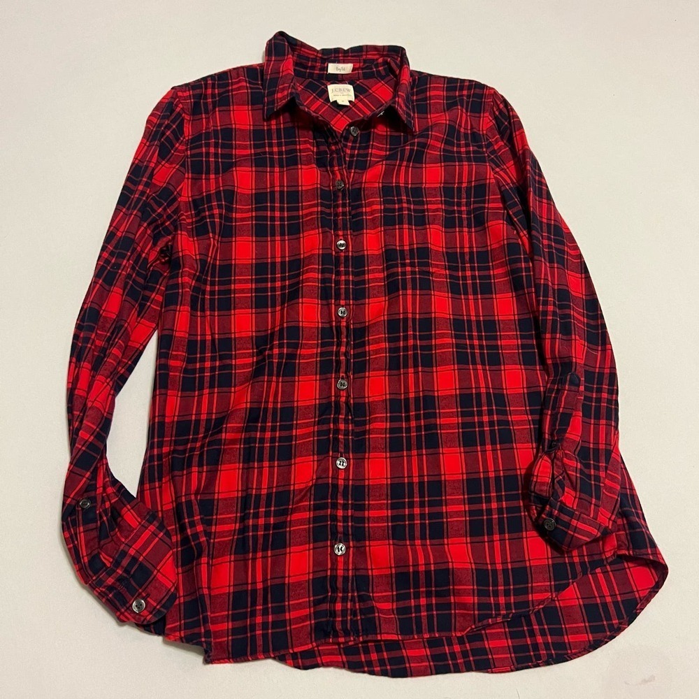 J. Crew Factory Flannel Shirt Boy Fit Navy Red Plaid M